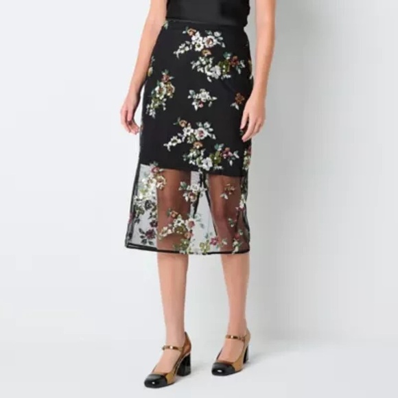 🆕 Worthington Womens Midi Floral Sequenced Pencil Skirt - Picture 1 of 8